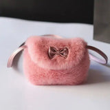 Girls Kids Purse Bowknot Mini Fur Children Handbags Cross Body Handbag