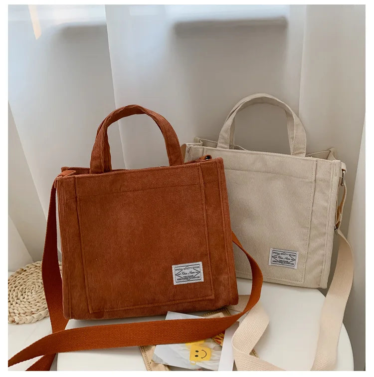 Women Corduroy Travel Tote Purse Cross-body Shoulder Bag