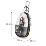 Women's Painted PU Leather Key Wallet with Keychain Pouch