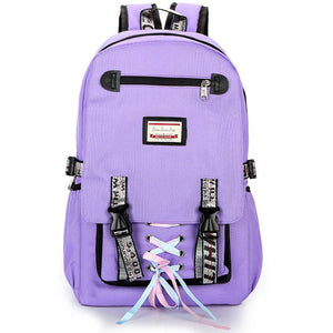 Pink Canvas Backpack Women School Bags Rucksack Large Capacity Bookbags