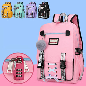 Pink Canvas Backpack Women School Bags Rucksack Large Capacity Bookbags