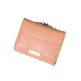 Plaid Leather Wallet Women's Trifold Small Purse Hasp Pink