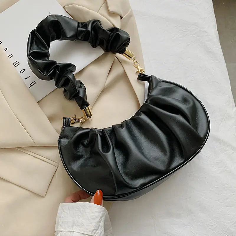 Pleated Underarm PU Leather Hobos Bag - Stylish Womens Cloud Handbags