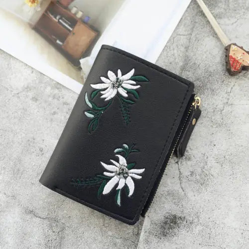 Women Wallet PU Leather Print Flower Pattern Mini Clutch Purse
