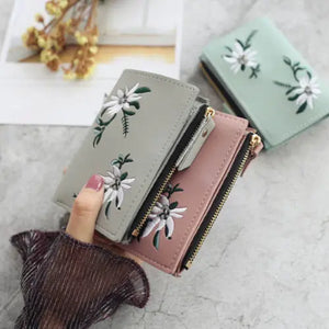 Women Wallet PU Leather Floral Pattern Mini Clutch Short Purse