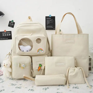 5 PCS Female High School Backpack High-capacity Junior High School Pupil Bag