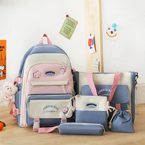 5 Pcs Set Girls School Backpack Multifunctional Large Capacity
