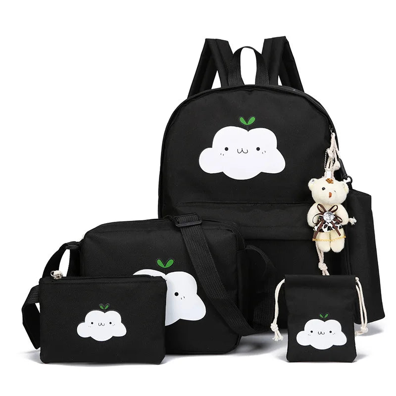 5 Pcs Set Girls Canvas Backpacks for Teenagers
