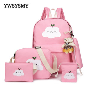 5 Pcs Set Girls Canvas Backpacks for Teenage Girls School Bags