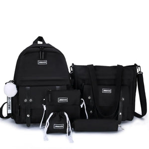 5 Pcs Canvas Schoolbags For Teenage Girls Backpacks Laptop Travel Bagpack