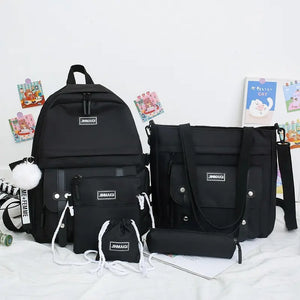 5 Pcs Canvas Schoolbags For Teenage Girls Backpacks Laptop Travel Bagpack