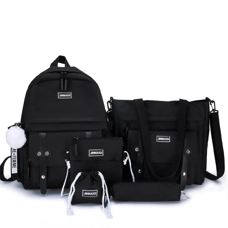 5 Pcs Canvas Schoolbags For Teenage Girls Backpacks Laptop Travel Bagpack