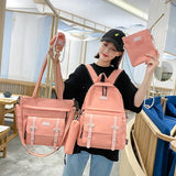 5 Pcs Canvas Schoolbags For Teenage Girls Backpacks Laptop Travel Bagpack