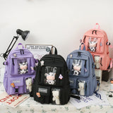 5-Piece Canvas Lightweight Travel Backpacks Women's Backpack Cartoon Schoolbag