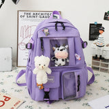 5-Piece Canvas Lightweight Travel Backpacks Women's Backpack Cartoon Schoolbag