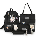 5-Piece Canvas Lightweight Travel Backpacks Women's Backpack Cartoon Schoolbag