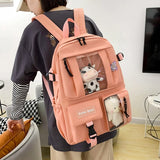 5-Piece Canvas Lightweight Travel Backpacks Women's Backpack Cartoon Schoolbag