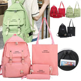 5 Piece Set High School Bags For Teenage Girl Boys Large Capacity Canvas Travel
