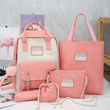 5 Piece Set High School Bags For Teenage Girl Boys Large Capacity Canvas Travel