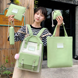 5pc High School Bags for Teenage Girls Canvas Travel Backpack Women Bookbags