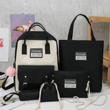 5pc High School Bags for Teenage Girls Canvas Travel Backpack Women Bookbags