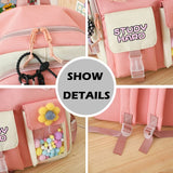 5-Piece Women Backpack School Bag Girls Large Capacity Knapsack