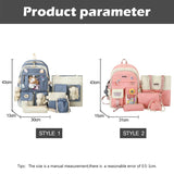 5 Piece Women Backpack School Bag Girls Large Capacity