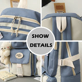 5 Piece Women Backpack School Bag Girls Large Capacity
