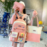 5-Piece Women Backpack School Bag Girls Large Capacity Knapsack