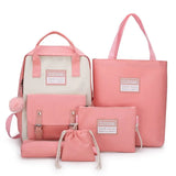 5 Piece Women Nylon Backpack Waterproof School Bags Patchwork Rucksack Mochila
