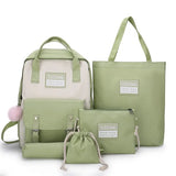 5 Piece Women Nylon Backpack Waterproof School Bags Patchwork Rucksack Mochila
