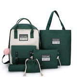 5 Piece Women Nylon Backpack Waterproof School Bags Patchwork Rucksack Mochila