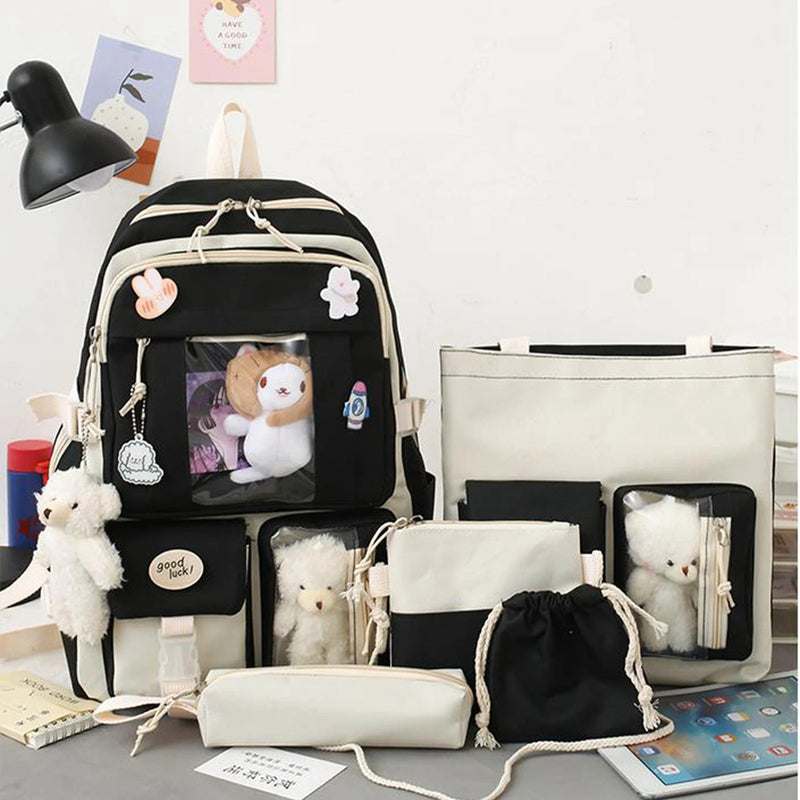 Girls Cartoon Doll Bag Set - Backpack, Shoulder Bag, Wallet