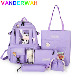 Girl's Backpack Cartoon Student Book Schoolbag Canvas Large Capacity