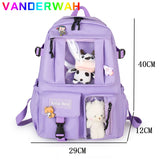 Girl's Backpack Cartoon Student Book Schoolbag Canvas Large Capacity