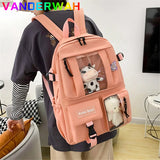 Girl's Backpack Cartoon Student Book Schoolbag Canvas Large Capacity