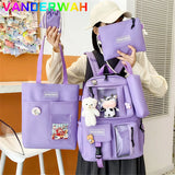 Girl's Backpack Cartoon Student Book Schoolbag Canvas Large Capacity