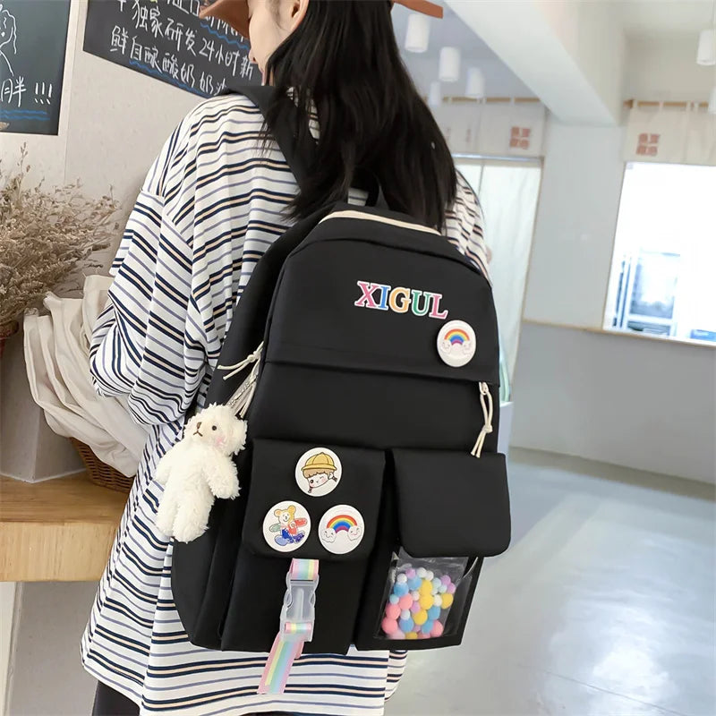 5 Piece Kids Backpack Set Stamp Backpacks for Teenagers Girls School Bags