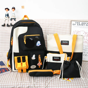 5-Piece School Bags for Girls Bear Backpack Set with Pencil Case