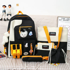 5-Piece School Bags for Girls Bear Backpack Set with Pencil Case