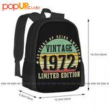 1972 Edition 50th Bday Backpack Large Capacity Gym Tote Bag