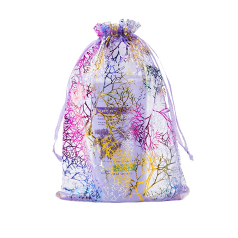 50PCS Coral Bronzing Organza Drawstring Favors Wedding Gift Bag