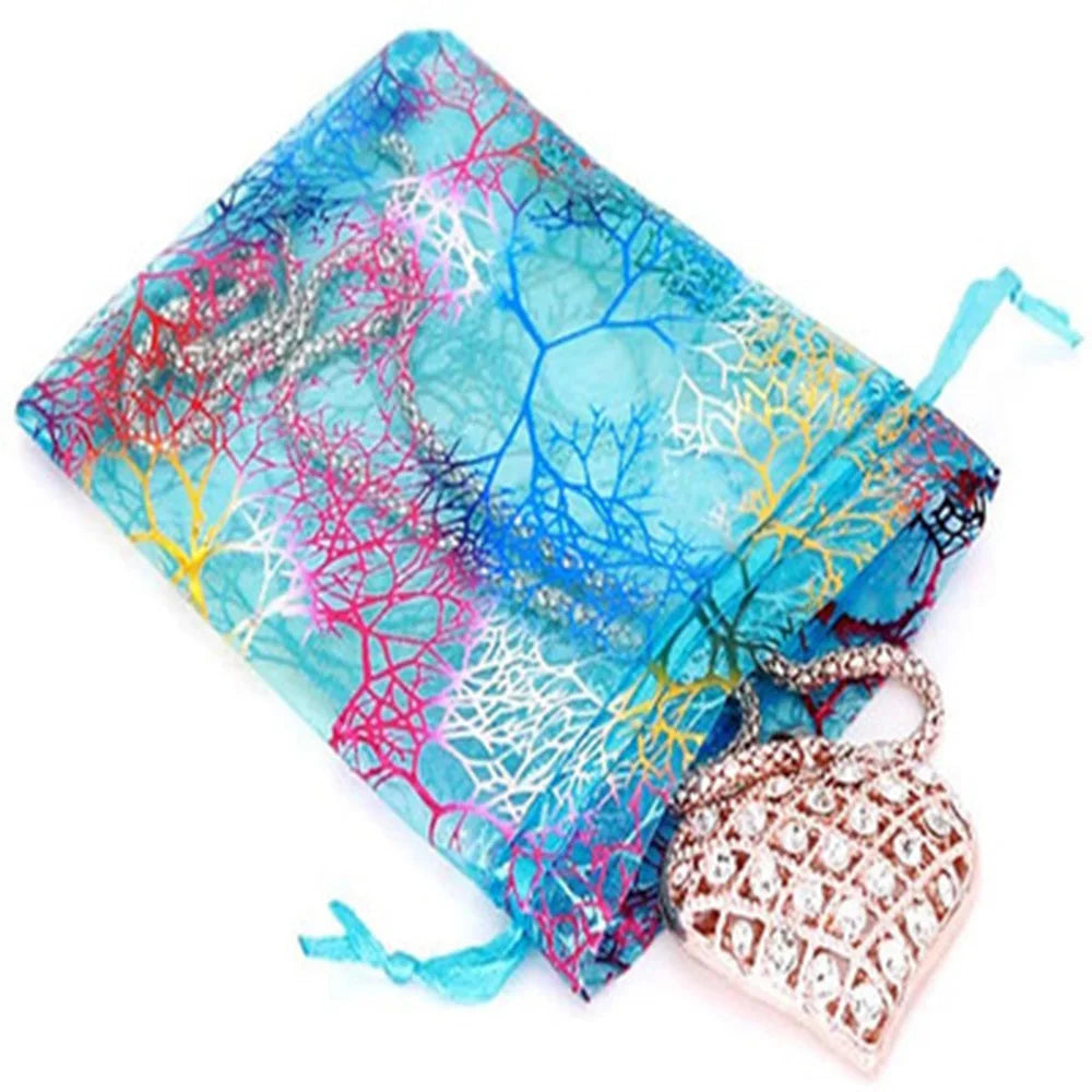 50PCS Coral Bronzing Organza Drawstring Favors Wedding Gift Bag