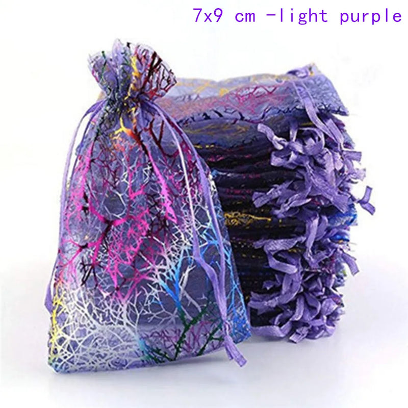 50PCS Coral Bronzing Organza Drawstring Favors Wedding Gift Bag