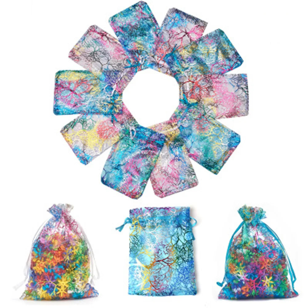50PCS Coral Bronzing Organza Drawstring Favors Wedding Gift Bag