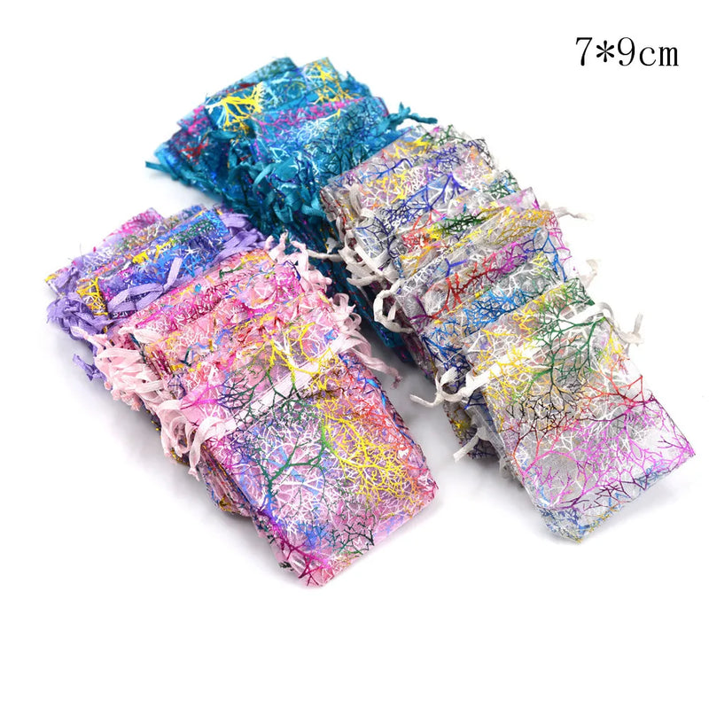 50Pcs Multicolor Jewelry Tulle Drawstring Bag Wedding Gift Organza Bag