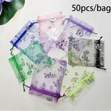 50pcs Organza Gift Bags 7*9 9*12cm Drawstring Pouches for Wedding Party