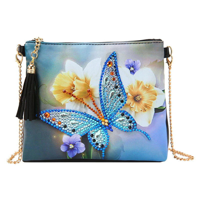 Butterfly Flower Diamond Crossbody Bag DIY Embroidery Purse Pouch
