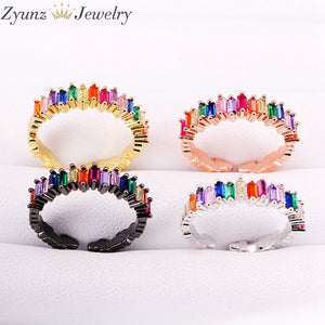 Baguette CZ Engagement Ring Set, Rainbow Zirconia Adjustable Jewelry