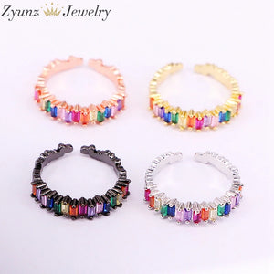 Baguette CZ Engagement Ring Set, Rainbow Zirconia Adjustable Jewelry